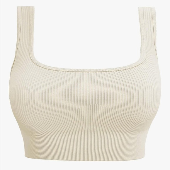 JOYO Amazon NWOT Seamless Ribbed Tank Top Sports Bra Size Medium Cream - Picture 1 of 10